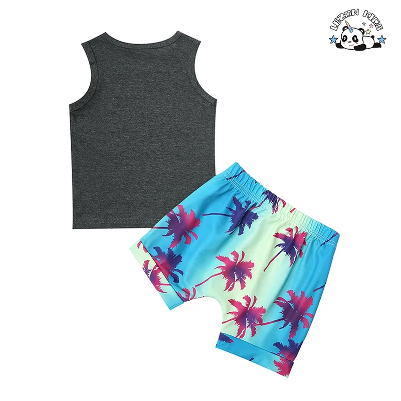 LEZONKIDS - Conjunto de roupas personalizáveis para meninos, novo lançamento, colete sem mangas e shorts, estilo praia de verão